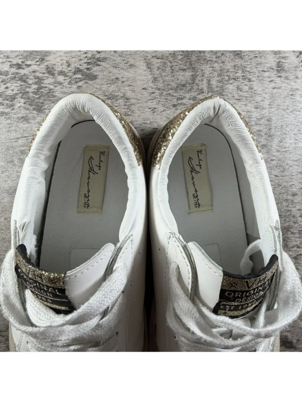 Womens Vintage Havana Sneakers White/Gold Sz 8.5 Platform Shoes - Picture 9 of 10